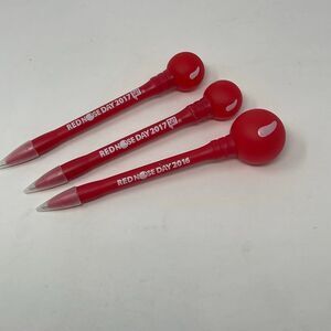 Lot of 3 Red Nose Day Novelty Pens - 2016 & 2017 Walgreens Charity Promo